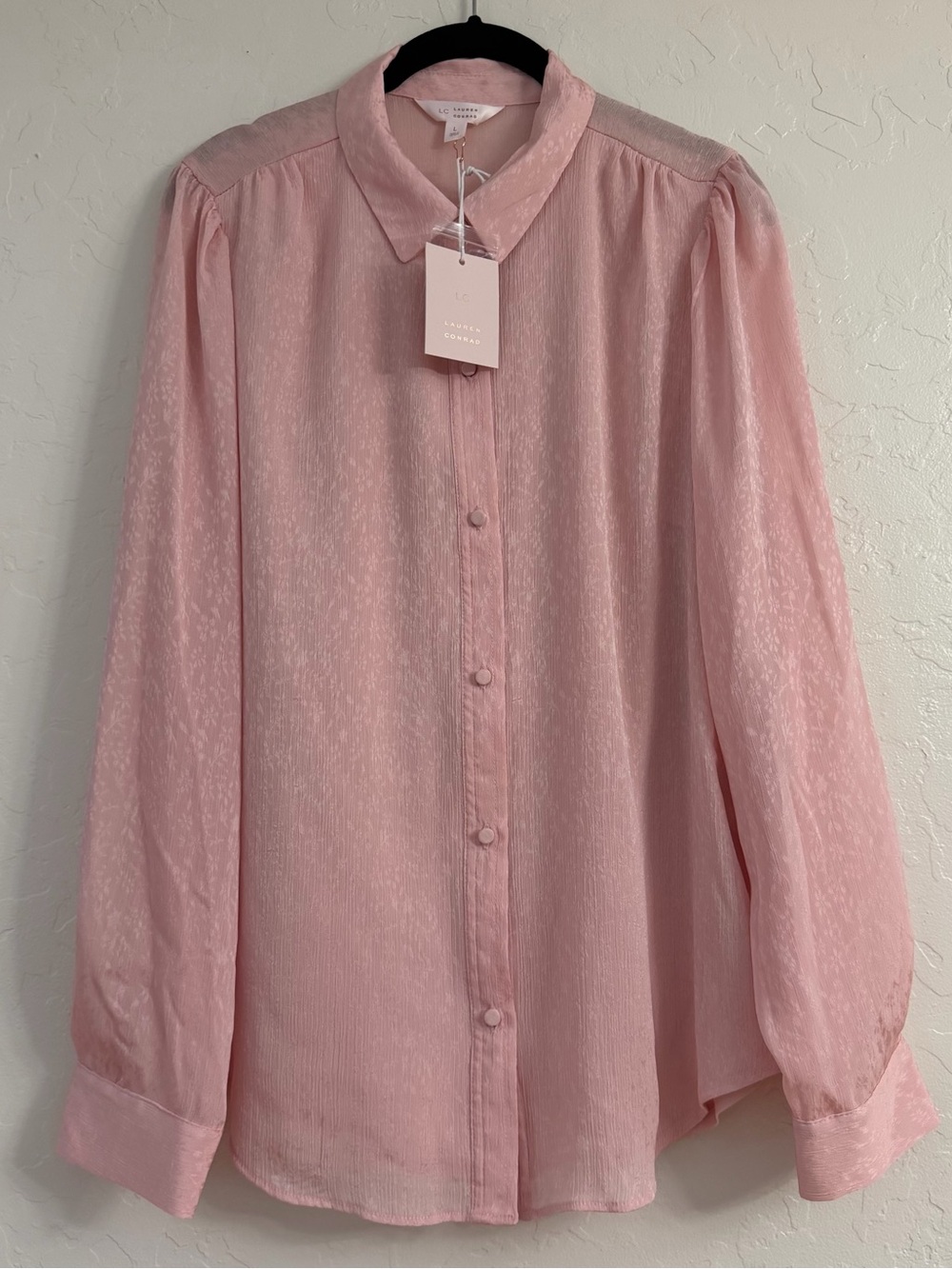 Lauren Conrad Soft Pink Floral Long-Sleeve Button Down Shirt